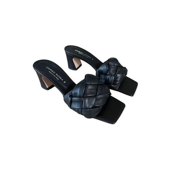 Corso Roma 9 Womens Black Braided Square Toe Block Heels Sandals Size 37 - Picture 1 of 9